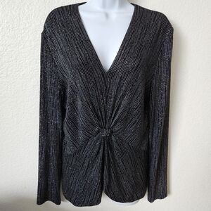 Patra Black And Silver Sparkle V-Neck Top Size Xlarge